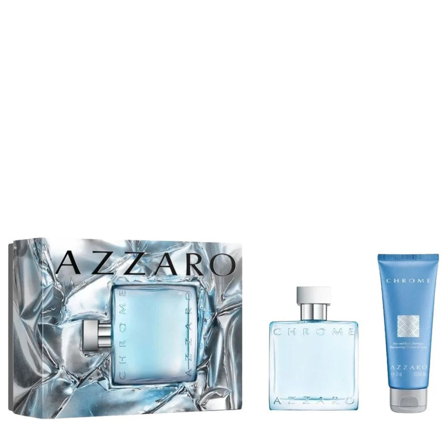 Azzaro Chrome 2 Pcs Set For Men: 1.7 Eau De Toilette Spray +2.53 Shampoo