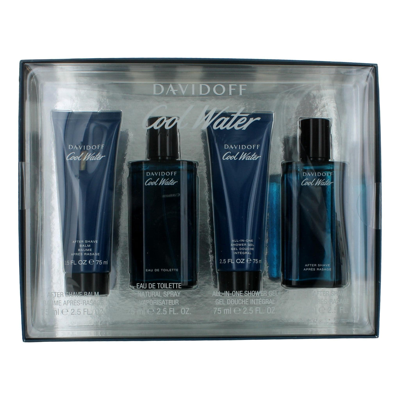 DAVID99260125474
3616304957550
Cool Water 4 Pcs Set For Men: 2.5 Eau De Toilette Spray + 2.5 After Shave Balm + 2.5 Shower Gel + 2.5 After Shave