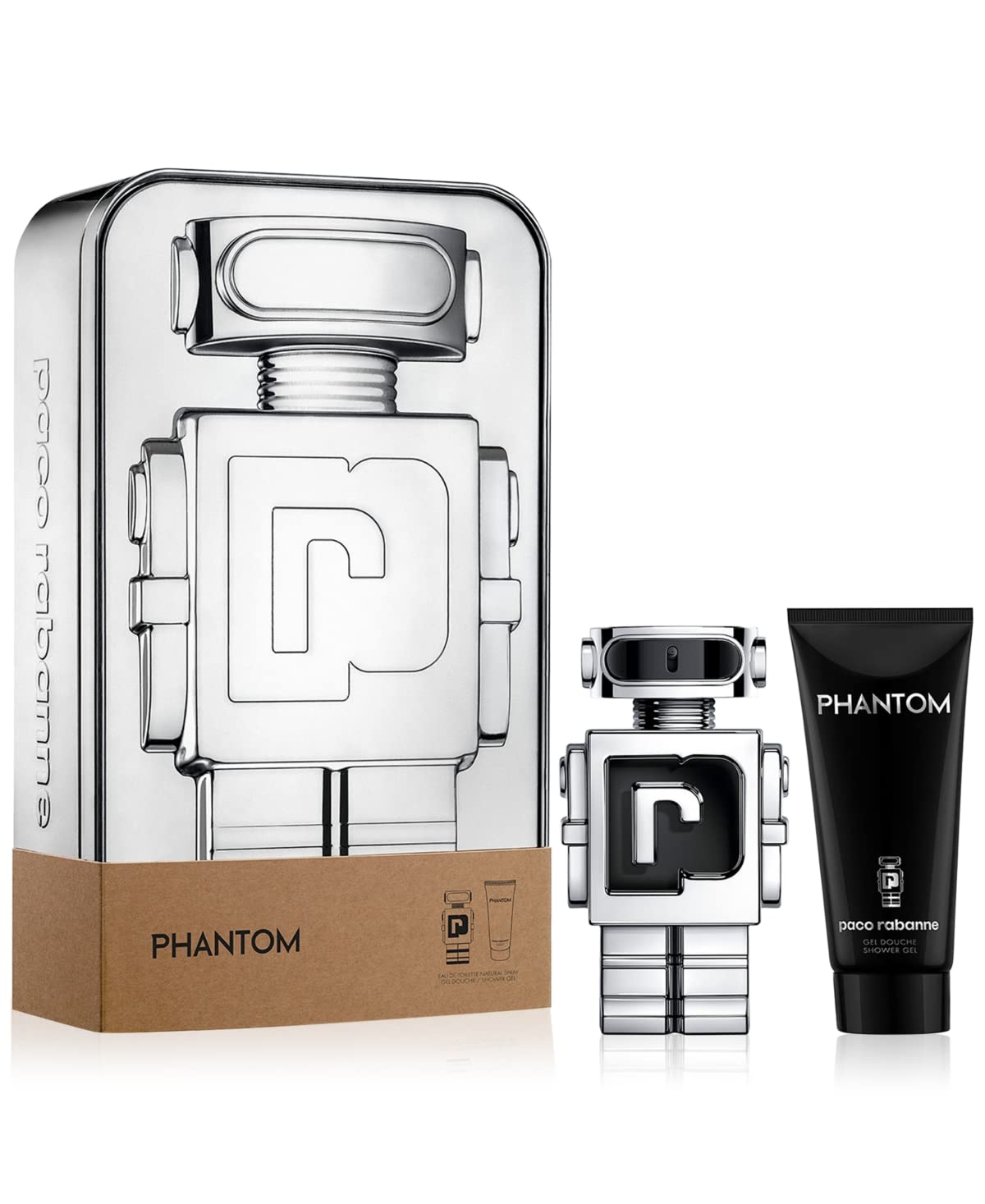 Paco Rabanne Phantom 3 Pcs Set For Men: 3.4 Eau De Toilette Spray + 5 Oz Deodorant Spray +  0.34 Eau De Toilette Spray