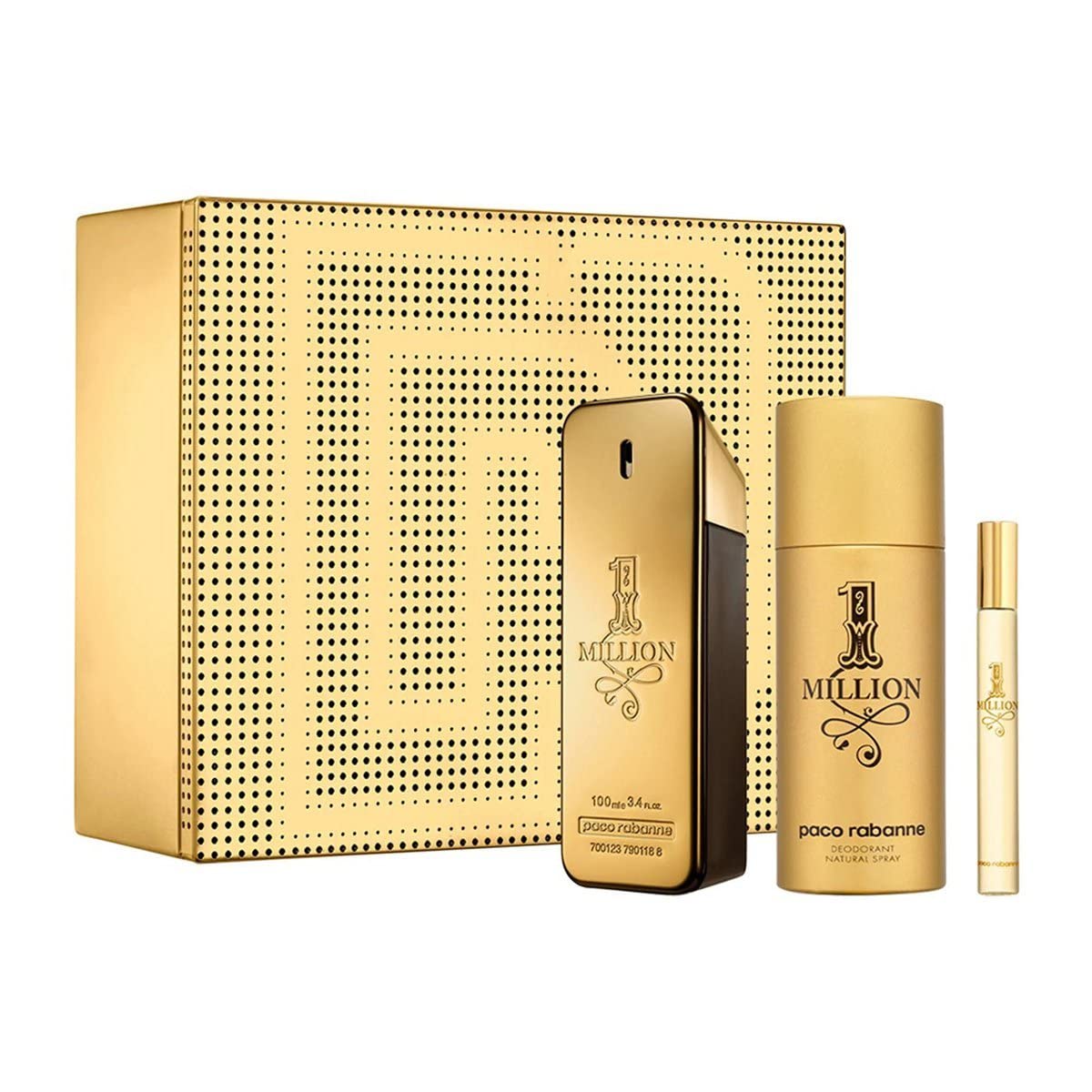 Paco Rabanne One Million 2 Pcs Set For Men: 3.4 Eau De Toilette Spray + 2.3 Deodorant Stick.