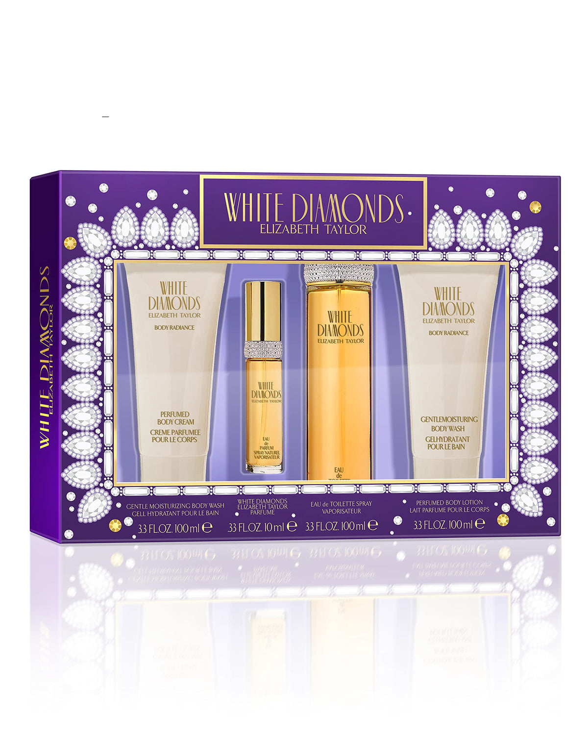 White Diamonds 4 Pcs Set: 1.7 Eau De Toilette Spray + 3.7ml Parfum Mini + 1.7 Body Lotion + 1.7 Body Wash