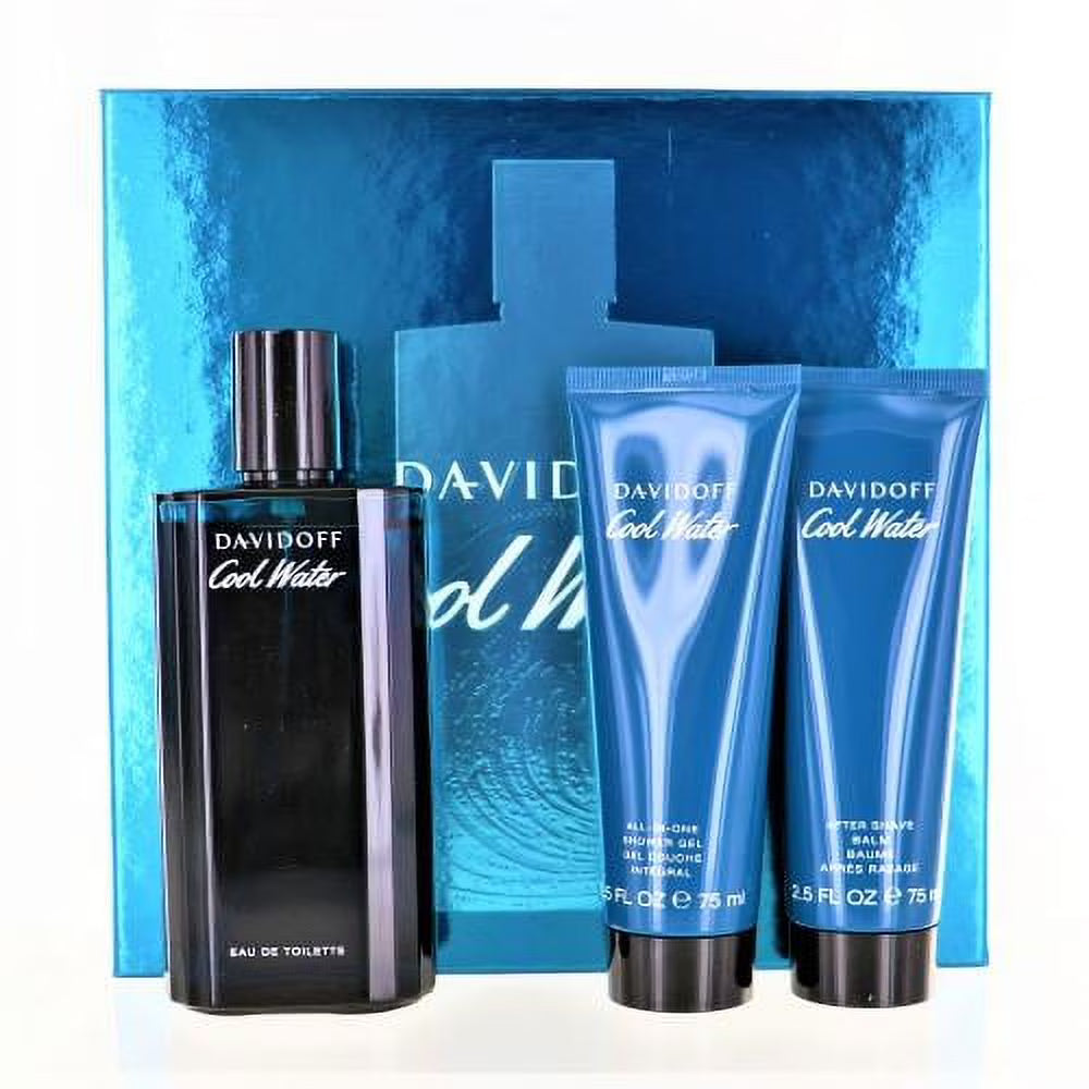 Cool Water 4 Pcs Set For Men: 2.5 Eau De Toilette Spray + 2.5 After Shave Balm + 2.5 Shower Gel + 2.5 After Shave