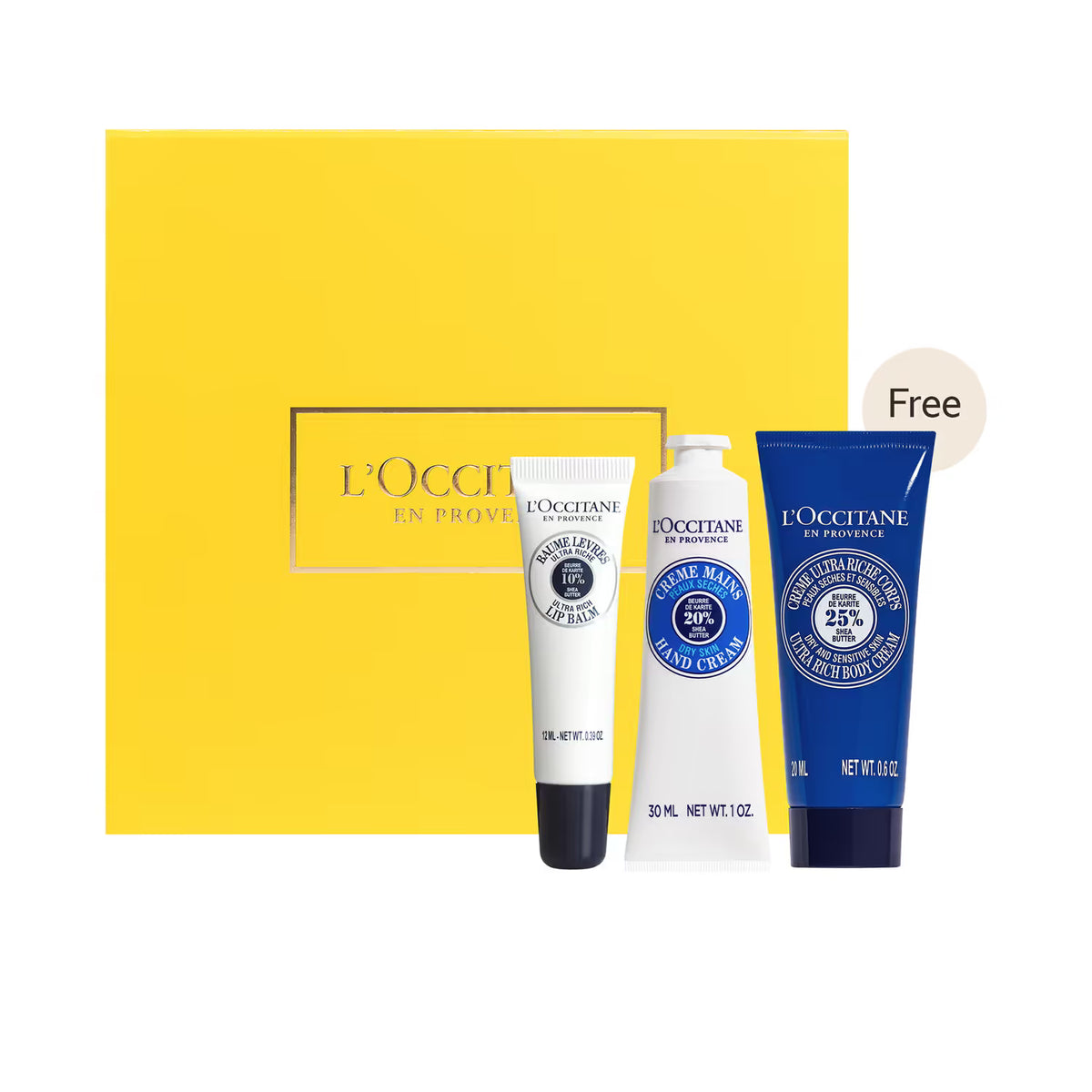 L'occitane Shea Travel Must Haves 3 Pcs Set: 1 Oz Hand Cream + 1 Oz Foot Cream + 0.15 Lip Balm