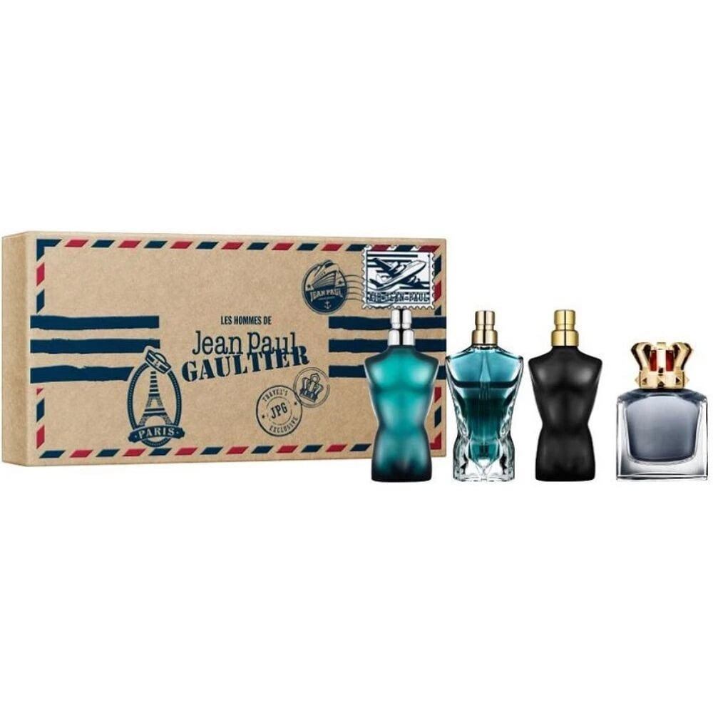 Jean Paul Gaultier 4 Pcs Mini Set For Men: Le Male 0.24 Eau De Toilette + Le Male Elixir 0.24 Eau De Parfum + Scandal 0.24Eau De Toilette + Le Beau 0.24 Eau De Toilette