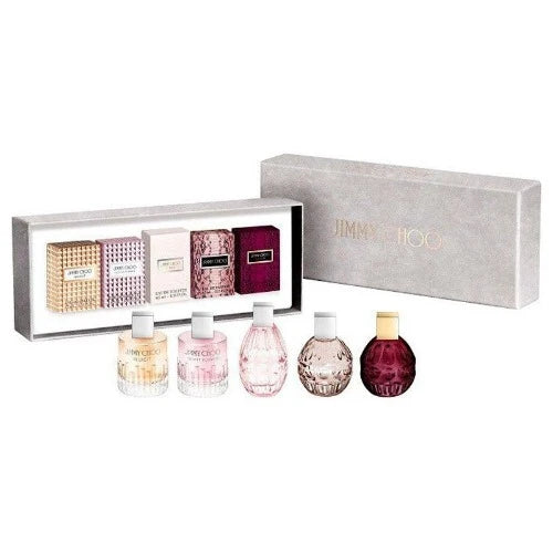 Jimmy Choo 5 Pcs Mini Set For Women: I Want Choo 4.5 Ml Parfum+ Rose Passion 4.5 Ml Eau De Parfum + I Want Choo Forever 4.5 Ml Eau De Parfum + 4.5 Ml Eau De Parfum + I Want Choo 4.5 Ml Eau De Parfum