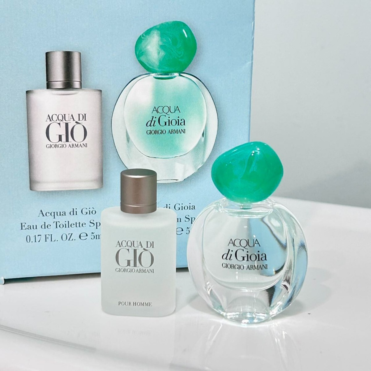 Armani 2 Pcs Set: Acqua Di Gio Men 5 Ml Eau De Toilette Mini + Acqua Di Gioia 5 Ml Eau De Parfum Mini