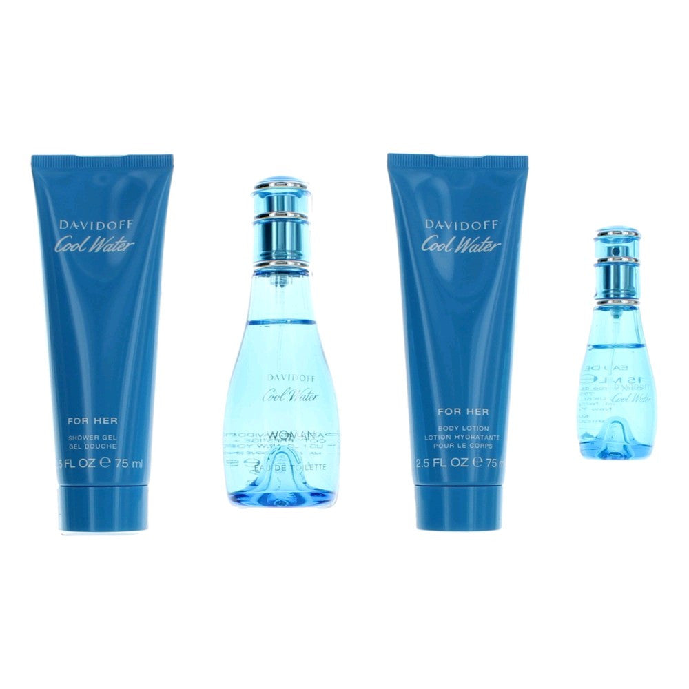 DAVID267054
3616305267054
Cool Water 4 Pcs Set For Women: 1.6 Eau De Toilette Spray +
0.5 Eau De Toilette Spray + 2.5 Shower Gel + 2.5 Body Lotion