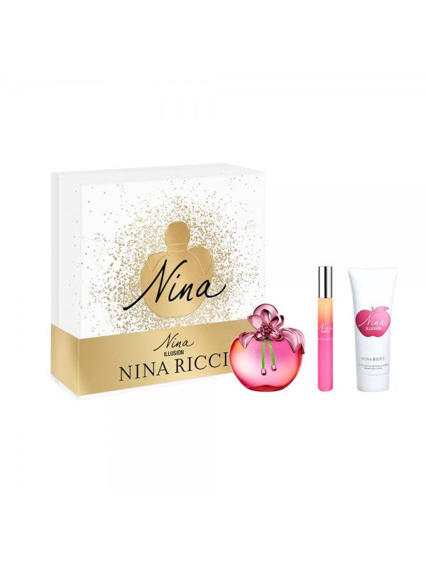 Nina Ricci Nina Illusion 3 Pcs Set For Women: 2.7 Eau De Parfum + 0.34 Eau De Parfum Roll-on + 2.5 Body Lotion
