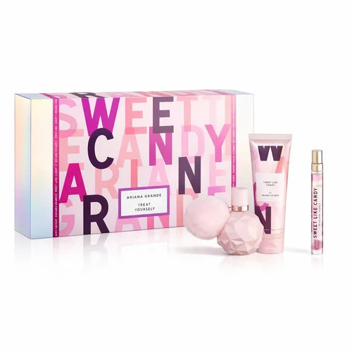 Ariana Grande Sweet Like Candy 3 Pcs Set For Women: 1.7 Eau De Parfum Spray + 0.33 Eau De Parfum Spray + 3.4 Body Souffle